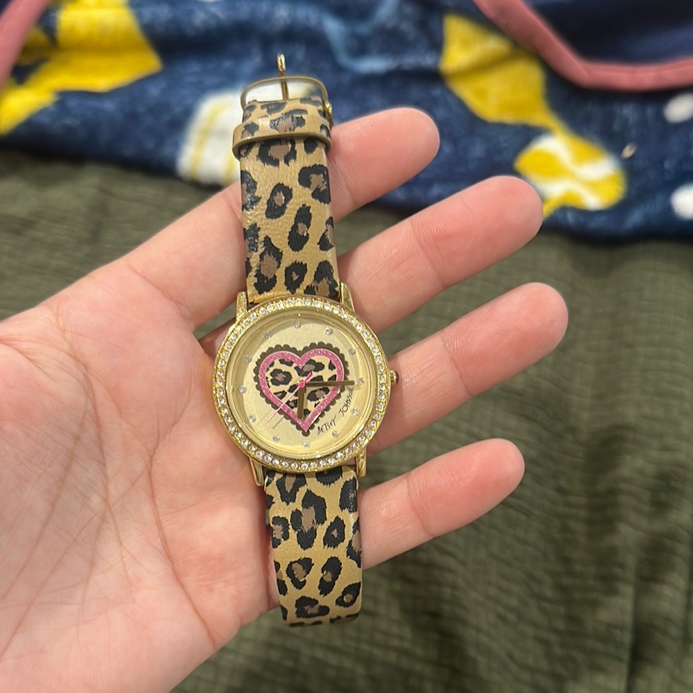 Betsey Johnson Leopard Print Watch with Heart Design